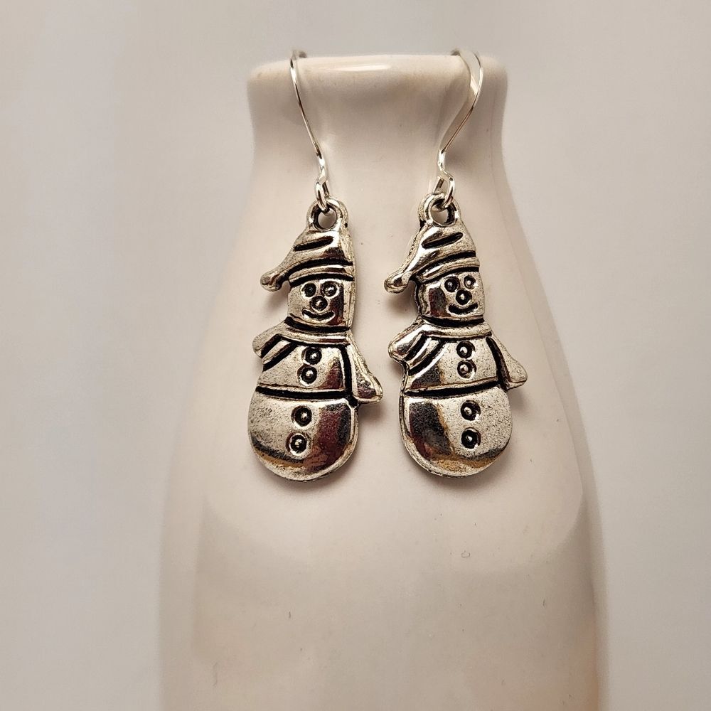 Tibetan Silver Snowman Winter Earrings on Sterling Silver Hypoallergenic…